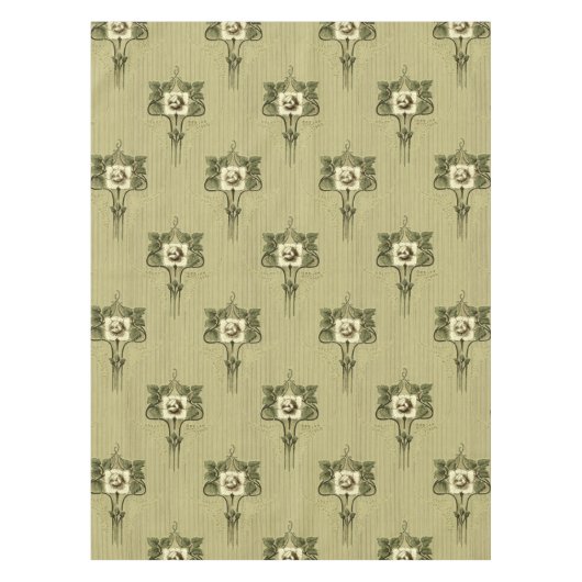 Arts & Crafts, Missie Stijl Witte Bloemen Patroon Tafelkleed (Voorkant)