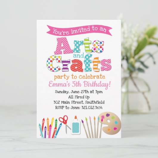 Arts & Crafts Party Uitnodiging (Staand voorkant)
