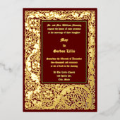 Arts & Crafts Stijl 1905 Bloemen Foliage Huwelijk Folie Uitnodiging (Voorkant)