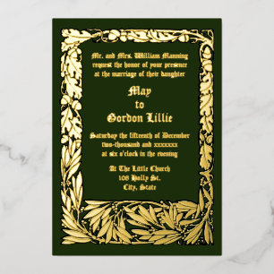 Arts & Crafts Stijl Eikels & Eikenbladeren Rand Folie Uitnodiging