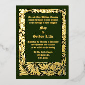 Arts & Crafts Stijl Eikels & Eikenbladeren Rand Folie Uitnodiging (Voorkant)