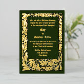 Arts & Crafts Stijl Eikels & Eikenbladeren Rand Folie Uitnodiging (Staand Voorkant)