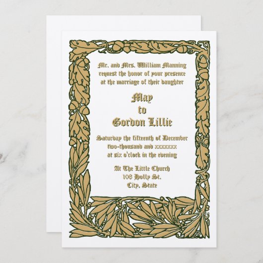 Arts & Crafts Stijl Eikels & Eikenbladeren Rand Kaart (Voorkant / Achterkant)