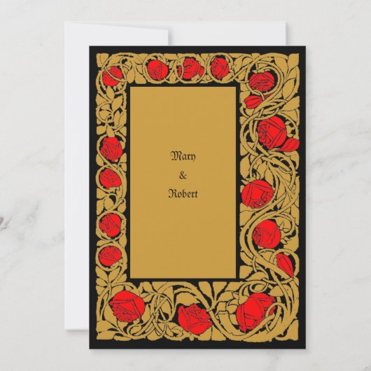  Arts & Crafts Style Roos Border Wedding Kaart (Achterkant)