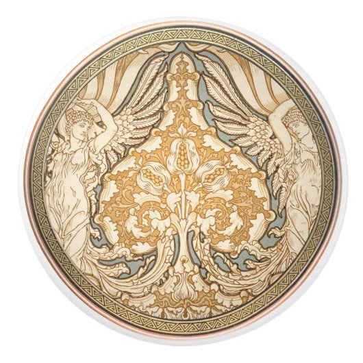 Arts & Crafts Walter Crane Ceramic Pull Knob Keramische Knop (Voorkant)