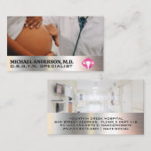 Arts die zwangere vrouw onderzoekt visitekaartje (Voorkant / Achterkant)