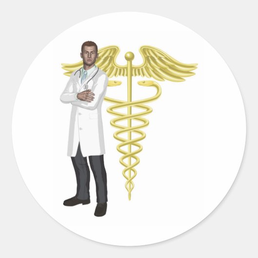 Arts en caduceus symboolillustratie ronde sticker (Voorkant)