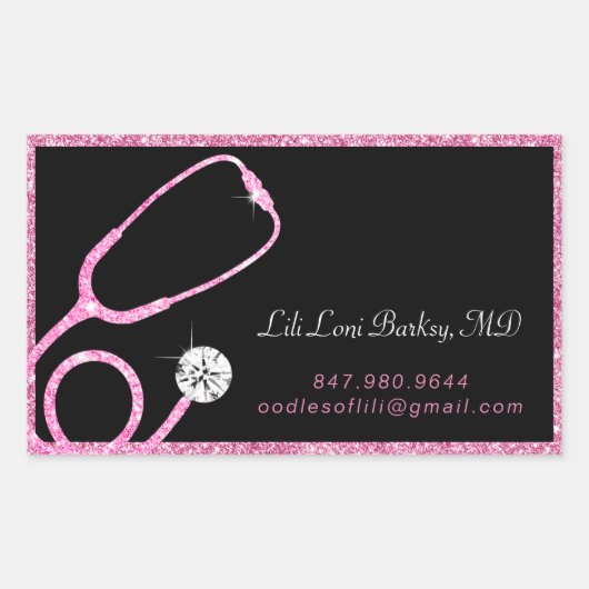 Arts Moderne Roze Glitter Stethoscoop Medisch Rechthoekige Sticker (Voorkant)