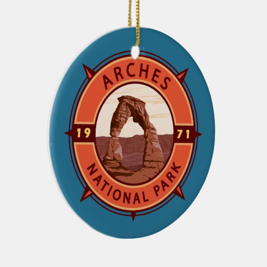Arts National Park Retro Compass Emblem Keramisch Ornament (Rechts)