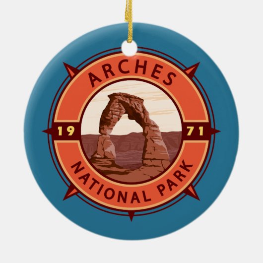 Arts National Park Retro Compass Emblem Keramisch Ornament (Achterkant)