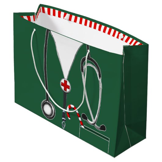 Arts of verpleegster met kerstcadeau groot cadeauzakje (Achterkant Gekanteld)