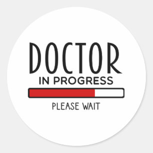 Arts Progress Gelieve te wachten op de Funny Medic Ronde Sticker