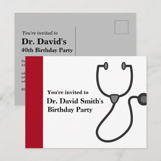 Arts verjaardag uitnodiging briefkaart (Voorkant / Achterkant)