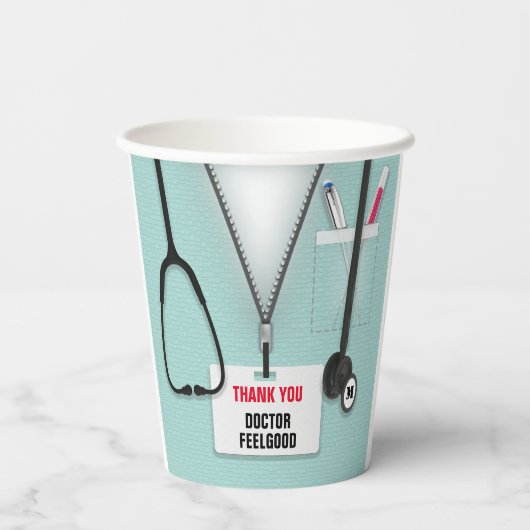 Arts, verpleegkundige of verzorger papieren bekers (Achterkant)
