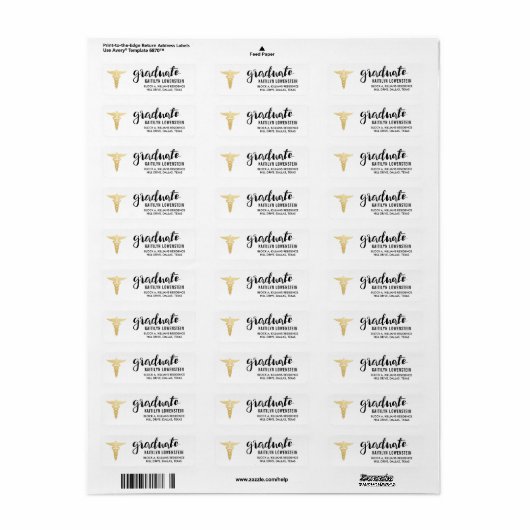 Arts | Verpleging | Afstuderen gouden symbool Etiket (Full Sheet)