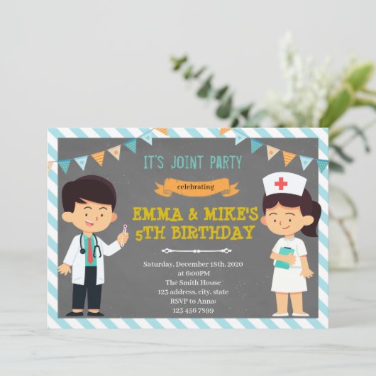 Arts zuster joint party Uitnodiging (Staand voorkant)