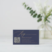 ArtsApp Blue QR Code RSVP Faux Gold Calligraphy Informatiekaartje (Staand voorkant)