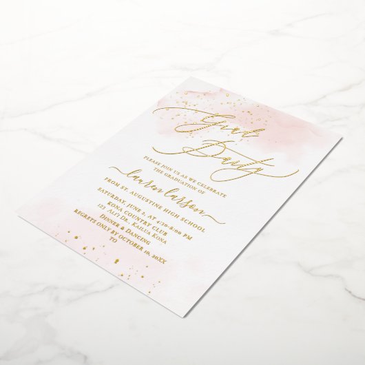 ArtsApp Blush Roze H2 gewassen afstudeerfeest Folie Uitnodiging (Gedraaid)