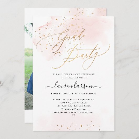 ArtsApp Blush Roze H2 gewassen afstudeerfeest Kaart (Voorkant / Achterkant)