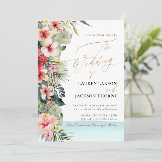 ArtsApp Chic Tropical Paradise Wedding Kaart (Staand voorkant)