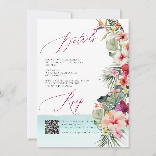 ArtsApp Chic Tropical Paradise Wedding Kaart (Achterkant)