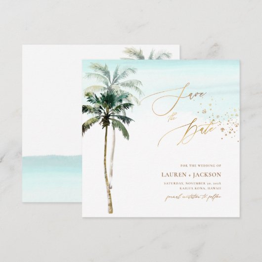 ArtsApp Chic Tropical Paradise Wedding Save The Date (Voorkant / Achterkant)