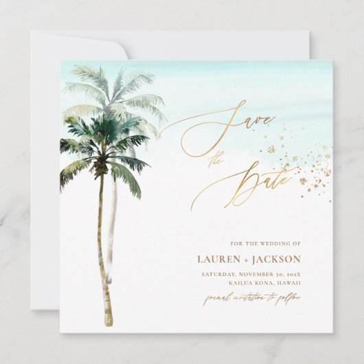 ArtsApp Chic Tropical Paradise Wedding Save The Date (Voorkant)