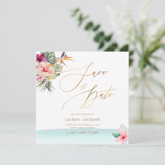 ArtsApp Chic Tropical Paradise Wedding Save The Date (Staand voorkant)
