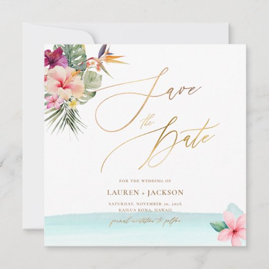 ArtsApp Chic Tropical Paradise Wedding Save The Date (Voorkant)