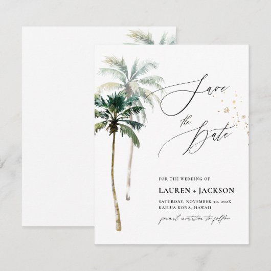 ArtsApp Chic Tropical Paradise Wedding Save The Date (Voorkant / Achterkant)
