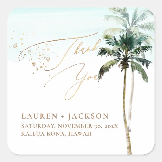 ArtsApp Chic Tropical Paradise Wedding Vierkante Sticker (Voorkant)