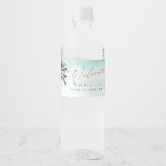 ArtsApp Chic Tropical Paradise Wedding Waterfles Etiket (Voorkant)