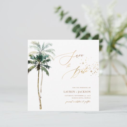 ArtsApp Chic Tropisch Paradijs Bruiloft Save The Date (Staand voorkant)