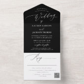 ArtsApp Elegant Calligraphy Black White Wedding All In One Uitnodiging (Binnen)