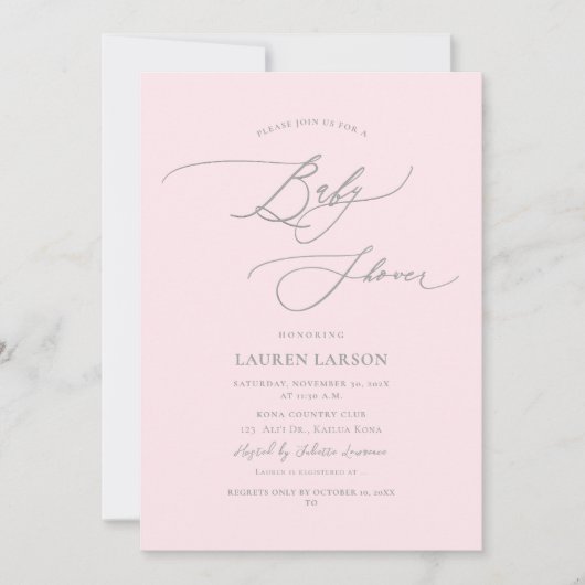 ArtsApp Elegant Calligraphy Bleek Roze Baby Kaart (Voorkant)