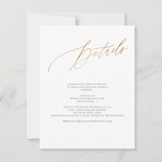 ArtsApp Elegant — Details Faux Gold Luxe Calligraf RSVP Kaartje (Voorkant)