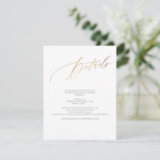 ArtsApp Elegant — Details Faux Gold Luxe Calligraf RSVP Kaartje (Staand voorkant)