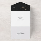 ArtsApp Elegant Faux Gold Calligraphy Black White All In One Uitnodiging (Buitenkant)