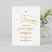 ArtsApp Elegant Faux Gold Calligraphy Christening Folie Uitnodiging (Staand Voorkant)