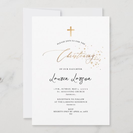 ArtsApp Elegant Faux Gold Calligraphy Christening Kaart (Voorkant)