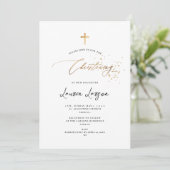 ArtsApp Elegant Faux Gold Calligraphy Christening Kaart (Staand voorkant)