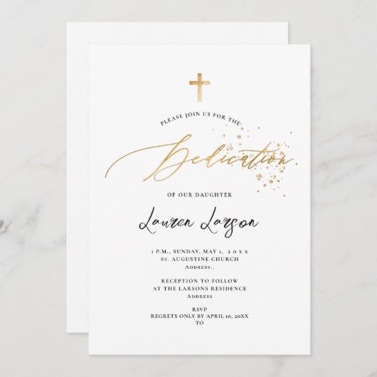 ArtsApp Elegant Faux Gold Calligraphy Dedication Kaart (Voorkant / Achterkant)