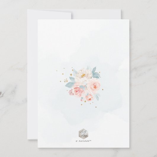 ArtsApp Elegant H2 Bord Roze Rozen Doop Kaart (Achterkant)