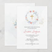 ArtsApp Elegant H2 Bord Roze Rozen Doop Kaart (Voorkant / Achterkant)