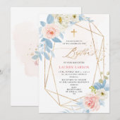 ArtsApp Elegant H2 Bord Roze Rozen Doop Kaart (Voorkant / Achterkant)