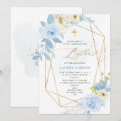 ArtsApp Elegant H2 Stoffig Blauw Rozen Doop Kaart (Voorkant / Achterkant)