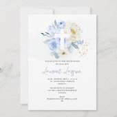 ArtsApp Elegant H2 Stoffig Blauw Rozen Doop Kaart (Voorkant)