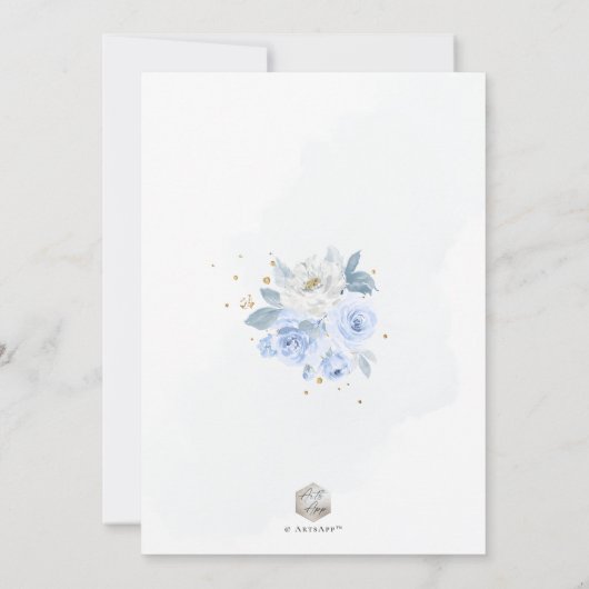 ArtsApp Elegant H2 Stoffig Blauw Rozen Doop Kaart (Achterkant)