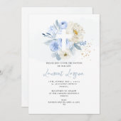ArtsApp Elegant H2 Stoffig Blauw Rozen Doop Kaart (Voorkant / Achterkant)
