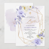 ArtsApp Elegant H2 Stoffig Paarse Rozen Doop Kaart (Voorkant / Achterkant)